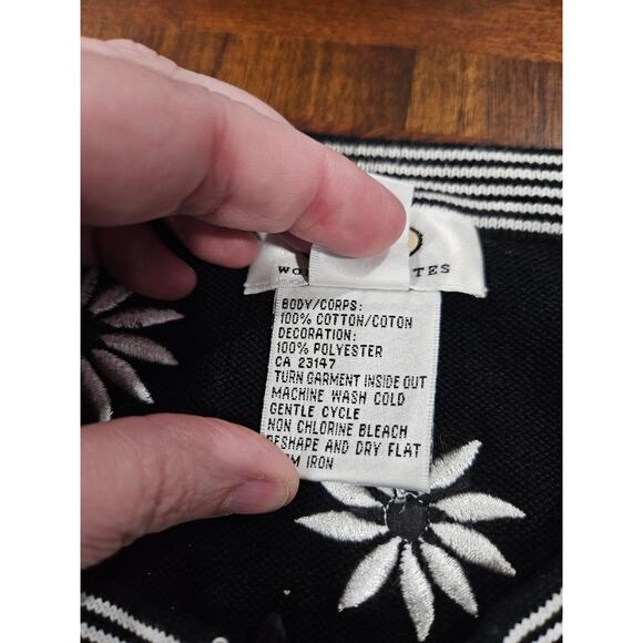 Talbots Petite Black White Embroidered Floral Zip Cardigan Jacket Womens 2X - Picture 3 of 6